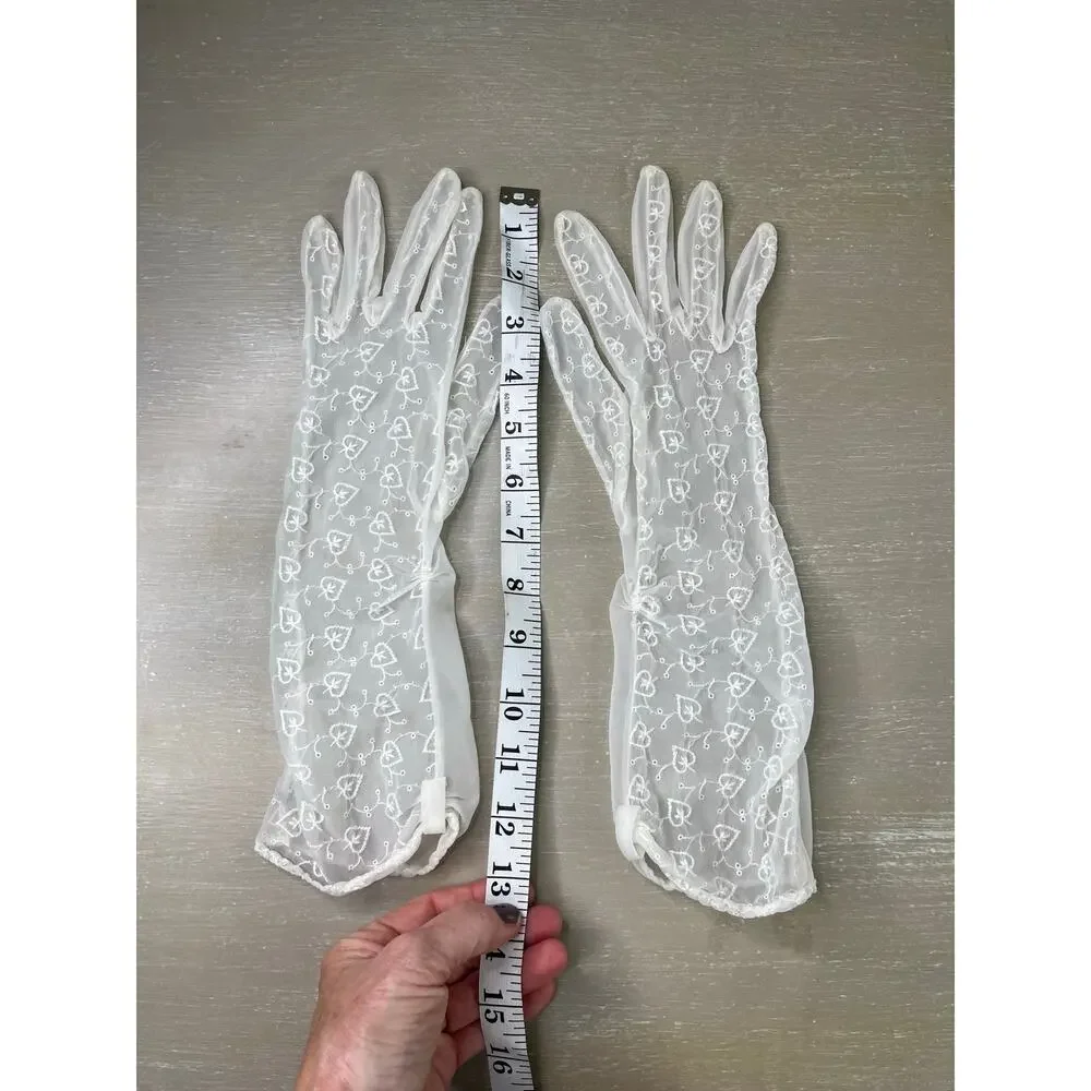 Vintage 70's Semi-Sheer Embroidered Dress Gloves